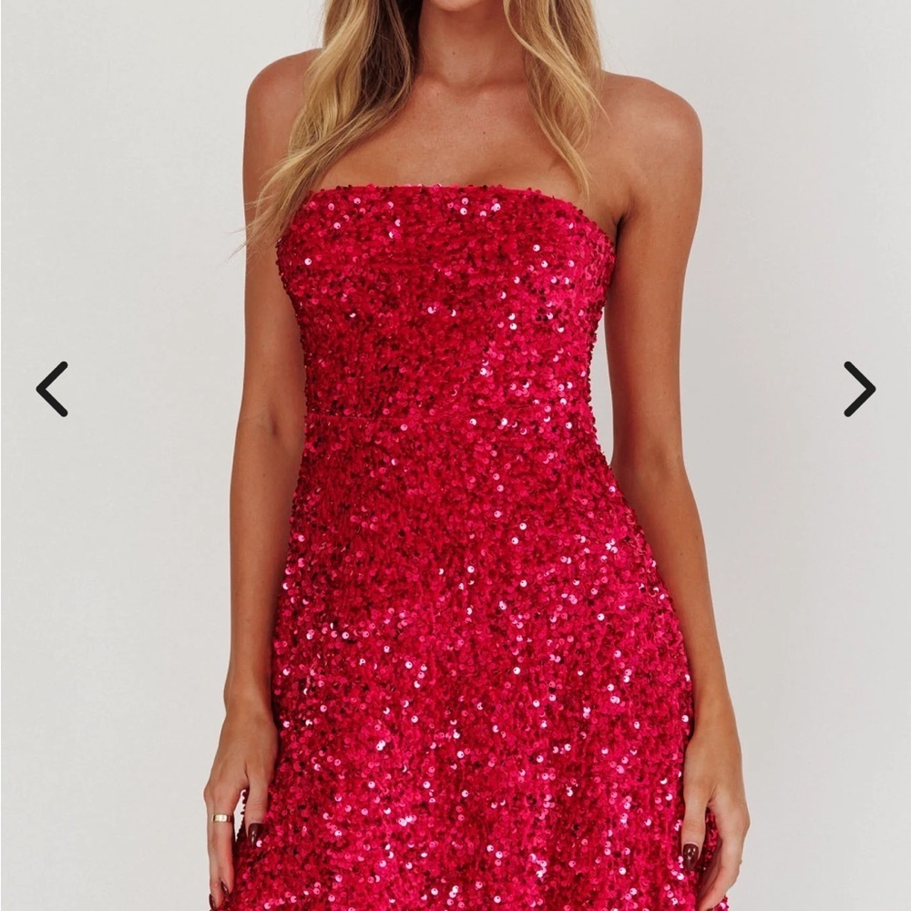 Angel Biba Pink Sequin Strapless Dress valentine day